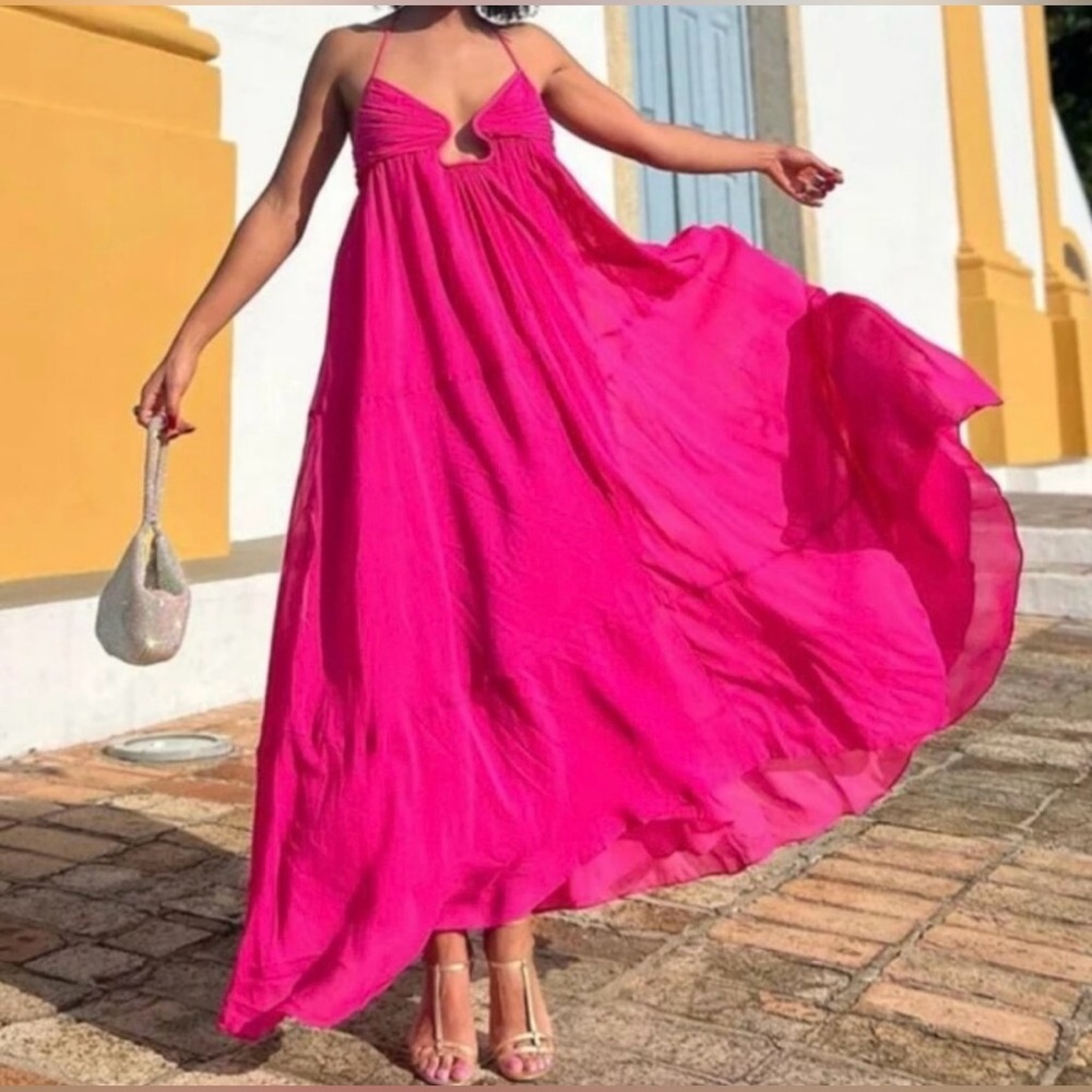 Zara Vibrant Pink Maxi Dress - Picture 1 of 12